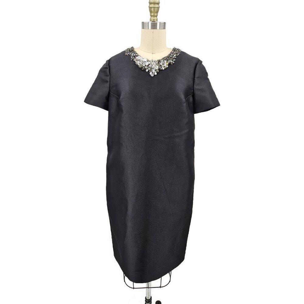 NWOT Iris & Ink Black Shift Dress Womens 6 Silk Blend Crystals Rhinestones